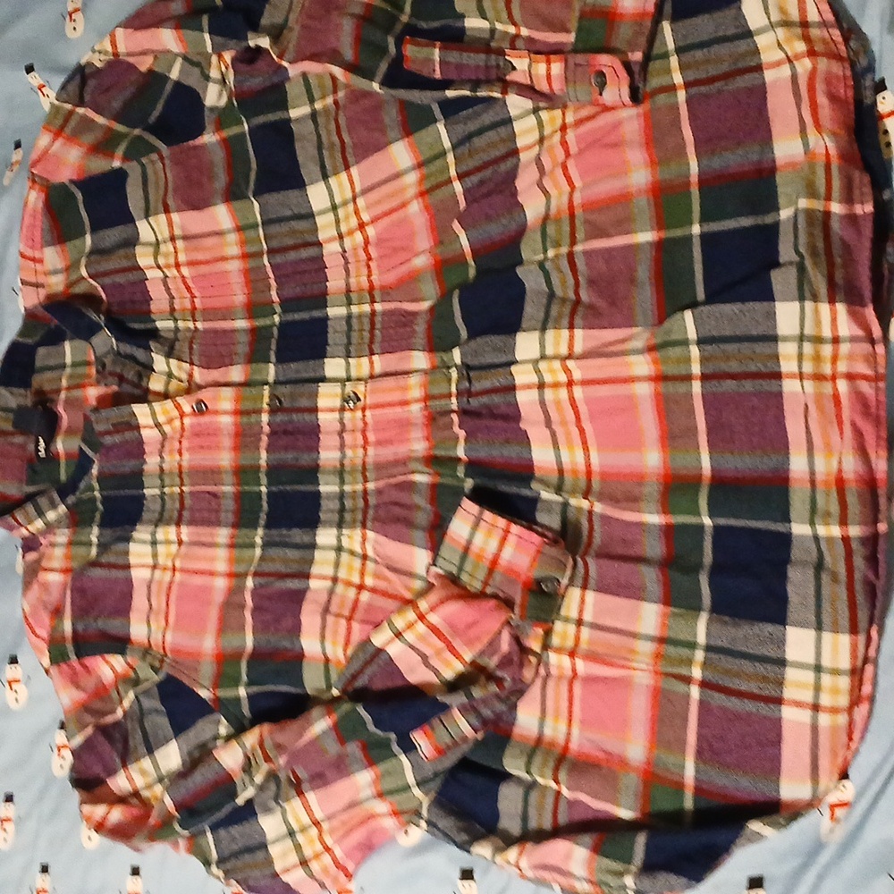 LANDS END woman's  Plaid Flannel Pullover 1/2 Button 16P